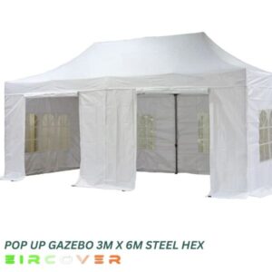 Pop Up Gazebo Iron Hex 40mm 3m x 6m White