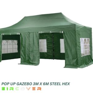 Pop Up Gazebo Iron Hex 40mm 3m x 6m Green