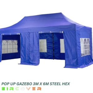 Pop Up Gazebo Iron Hex 40mm 3m x 6m Green Blue